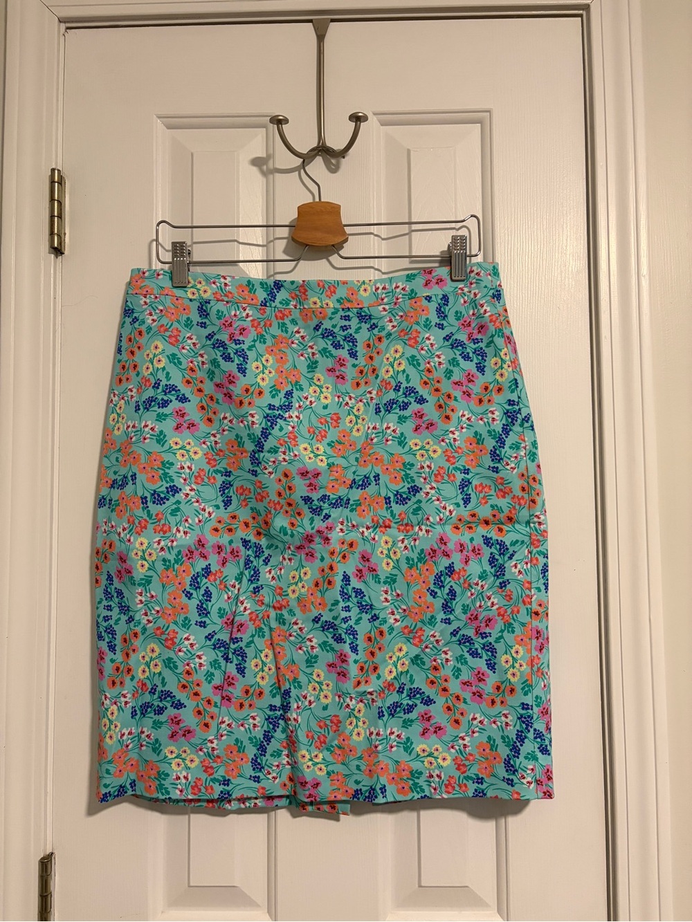 J. Crew Aqua Floral Pencil Skirt